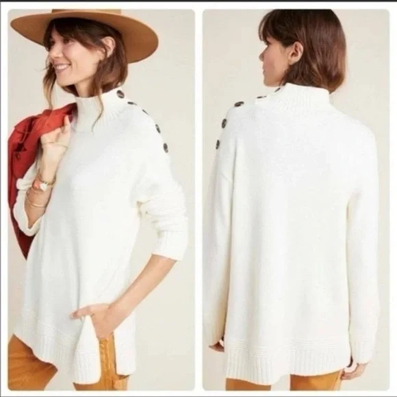 Anthropologie Margarita Tunic Sweater Cream Button S - Picture 2 of 7